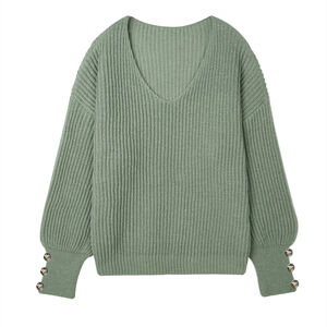 Green V-neck sweater